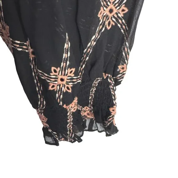 Johnny Was Jackie Mini Dress Large Black Sheer Embroidered Boho Rayon DR-1817 - Picture 7 of 9